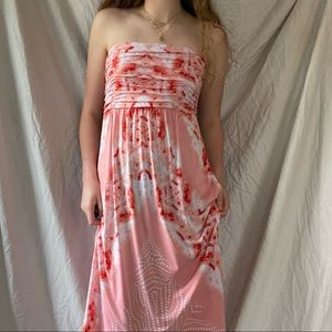 Vintage Y2K summer dress pink strapless size medium Midi cute Flowy backless